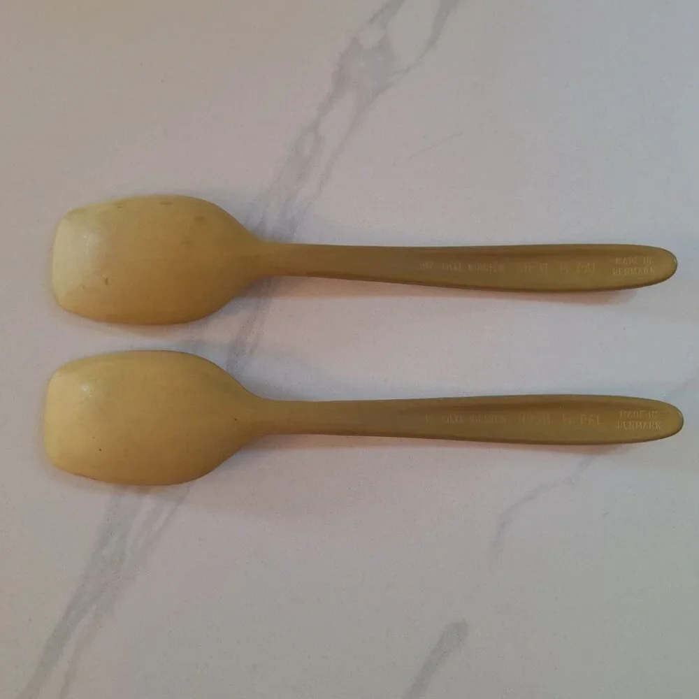 Lille Kirsten Rosti Mepal Denmark Spoons Vintage 7.5 Inch Small Serving Set of 2